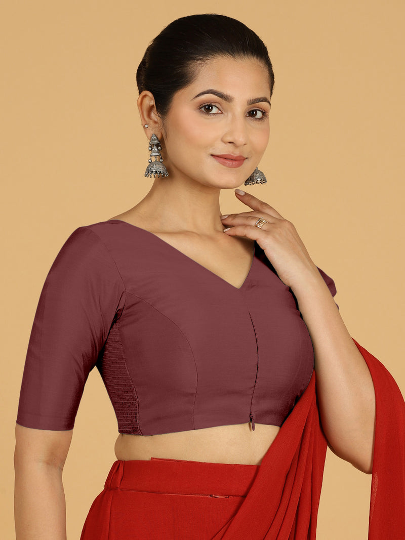 Shabana x Rozaana | Elbow Sleeves Saree Blouse in Deep Maroon-Binks