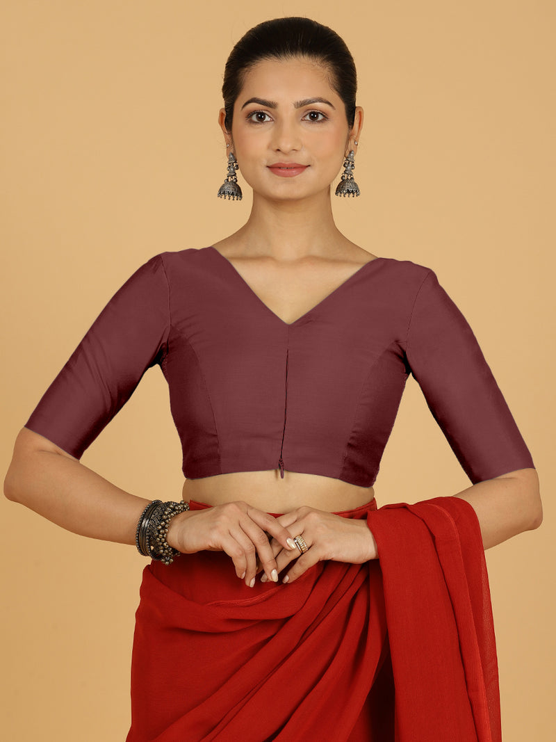 Shabana x Rozaana | Elbow Sleeves Saree Blouse in Deep Maroon-Binks