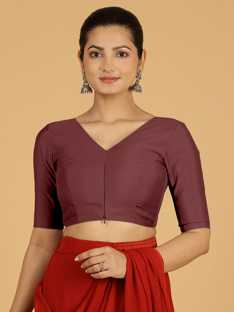 Shabana x Rozaana | Elbow Sleeves Saree Blouse in Deep Maroon-Binks