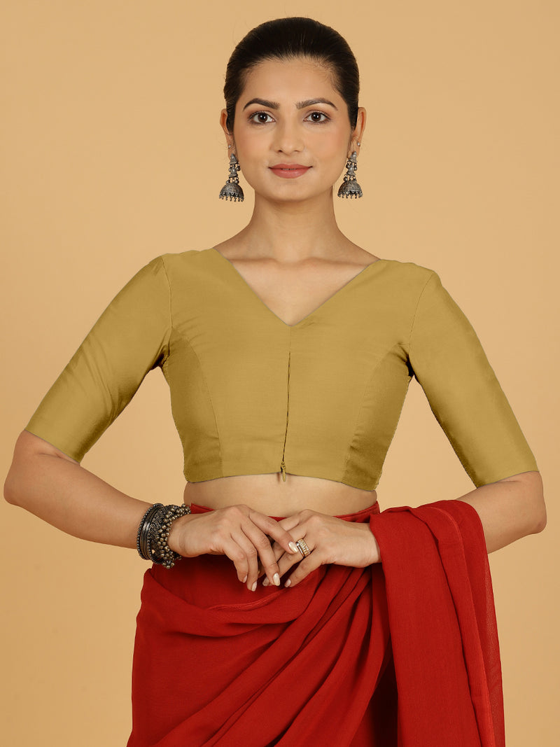 Shabana x Rozaana | Elbow Sleeves Saree Blouse in Dijon Mustard-Binks
