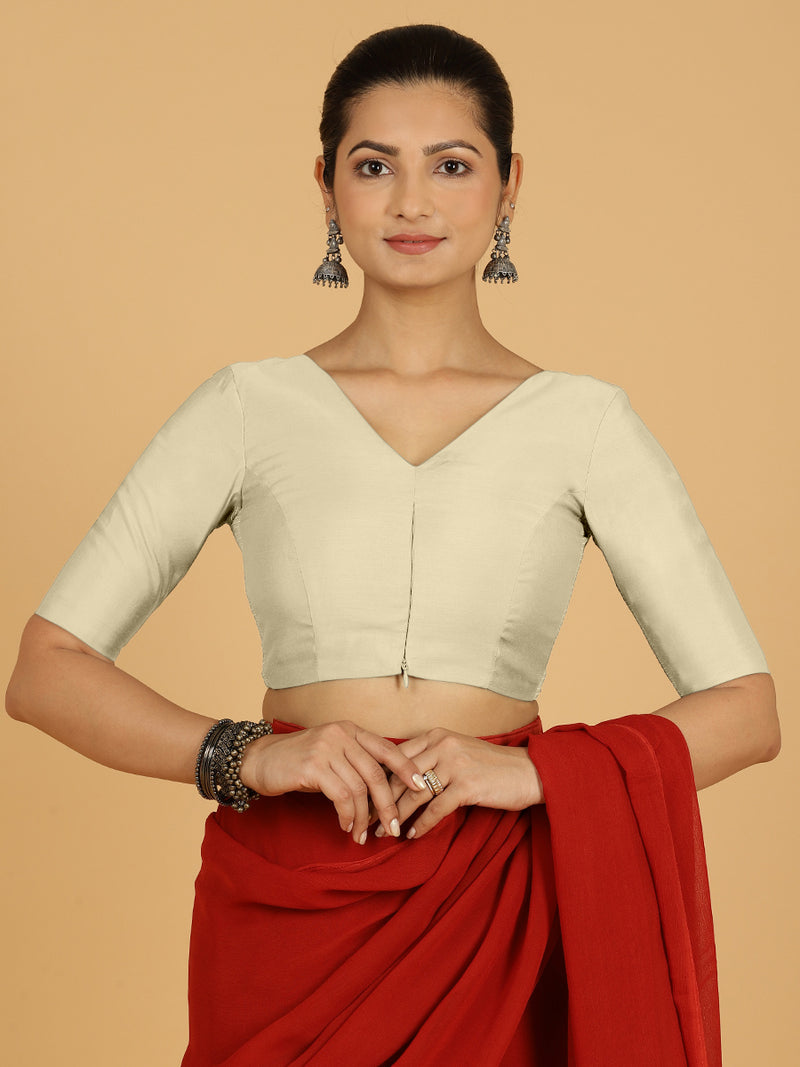 Shabana x Rozaana | Elbow Sleeves Saree Blouse in Ivory-Binks