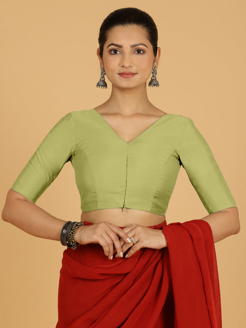 Shabana x Rozaana | Elbow Sleeves Saree Blouse in Pista Green-Binks
