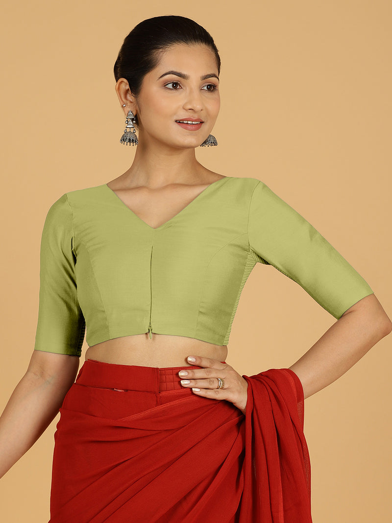 Shabana x Rozaana | Elbow Sleeves Saree Blouse in Pista Green-Binks