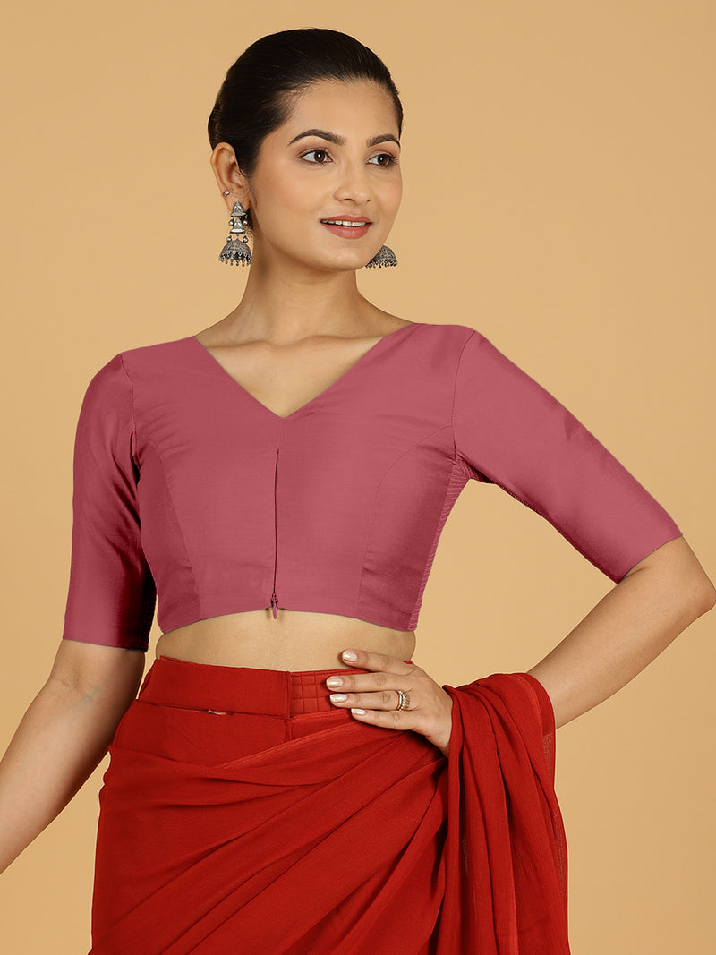 Shabana x Rozaana | Elbow Sleeves Saree Blouse in Rose Pink-Binks