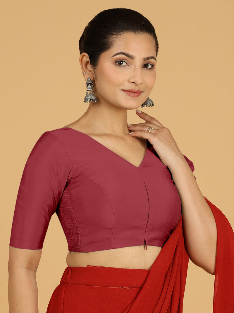 Shabana x Rozaana | Elbow Sleeves Saree Blouse in Scarlet Red-Binks