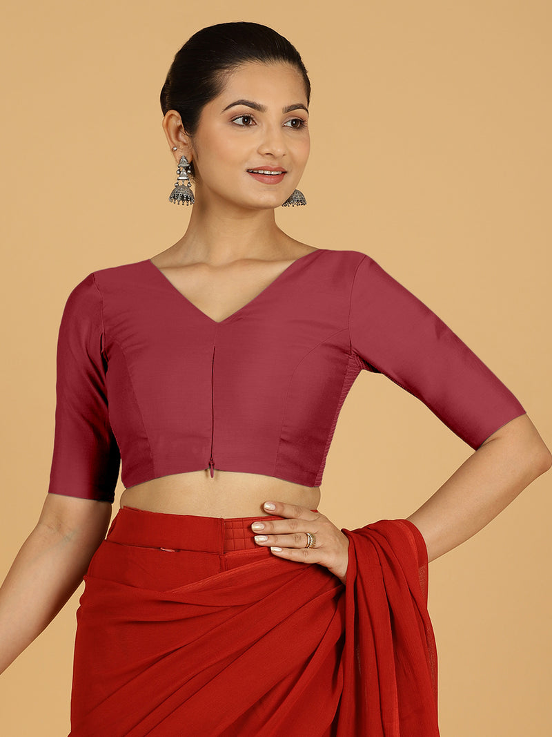 Shabana x Rozaana | Elbow Sleeves Saree Blouse in Scarlet Red-Binks