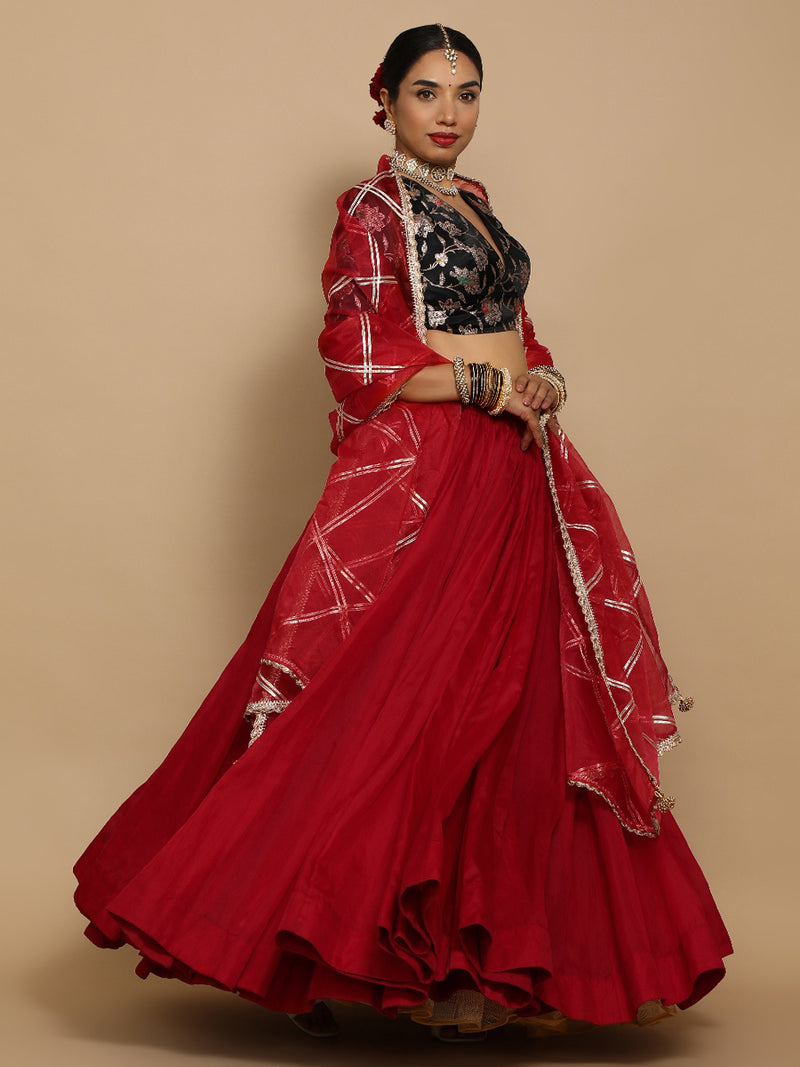 Shabnam x Tyohaar | Elbow Sleeves Satin Viscose Saree Blouse in Black Meenakari Fabric-Binks