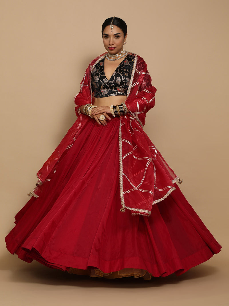 Shabnam x Tyohaar | Elbow Sleeves Satin Viscose Saree Blouse in Black Meenakari Fabric-Binks