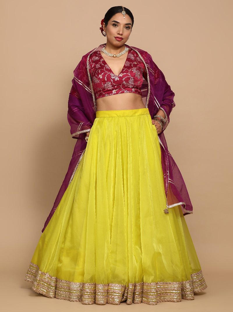 Shabnam x Tyohaar | Elbow Sleeves Satin Viscose Saree Blouse in Red Meenakari Fabric-Binks