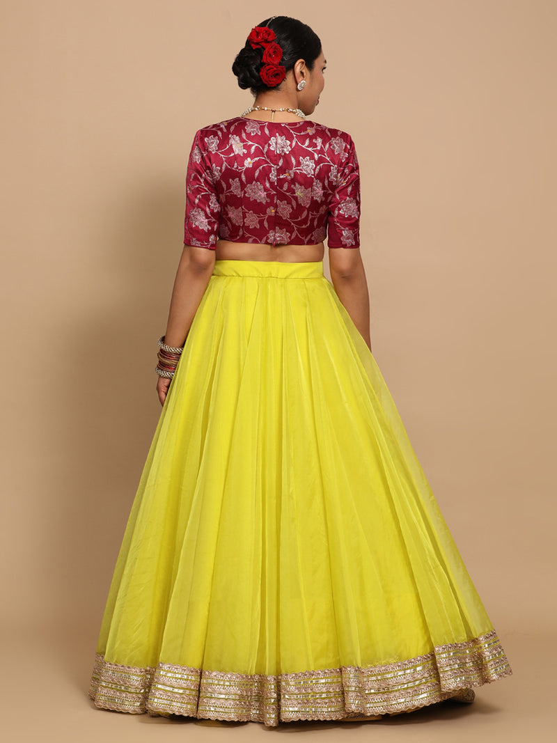 Shabnam x Tyohaar | Elbow Sleeves Satin Viscose Saree Blouse in Red Meenakari Fabric-Binks