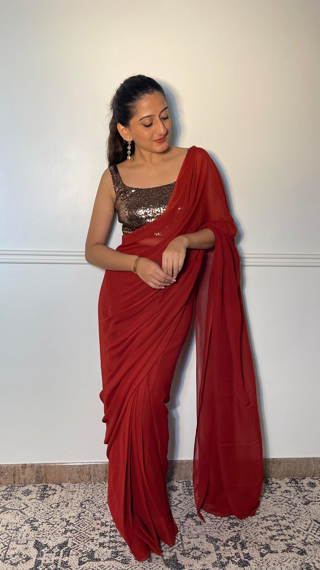 Sheela x Tyohaar Saree Blouse, in Gold Sequin, featuring sleeveless, made for party & festive (view 8).