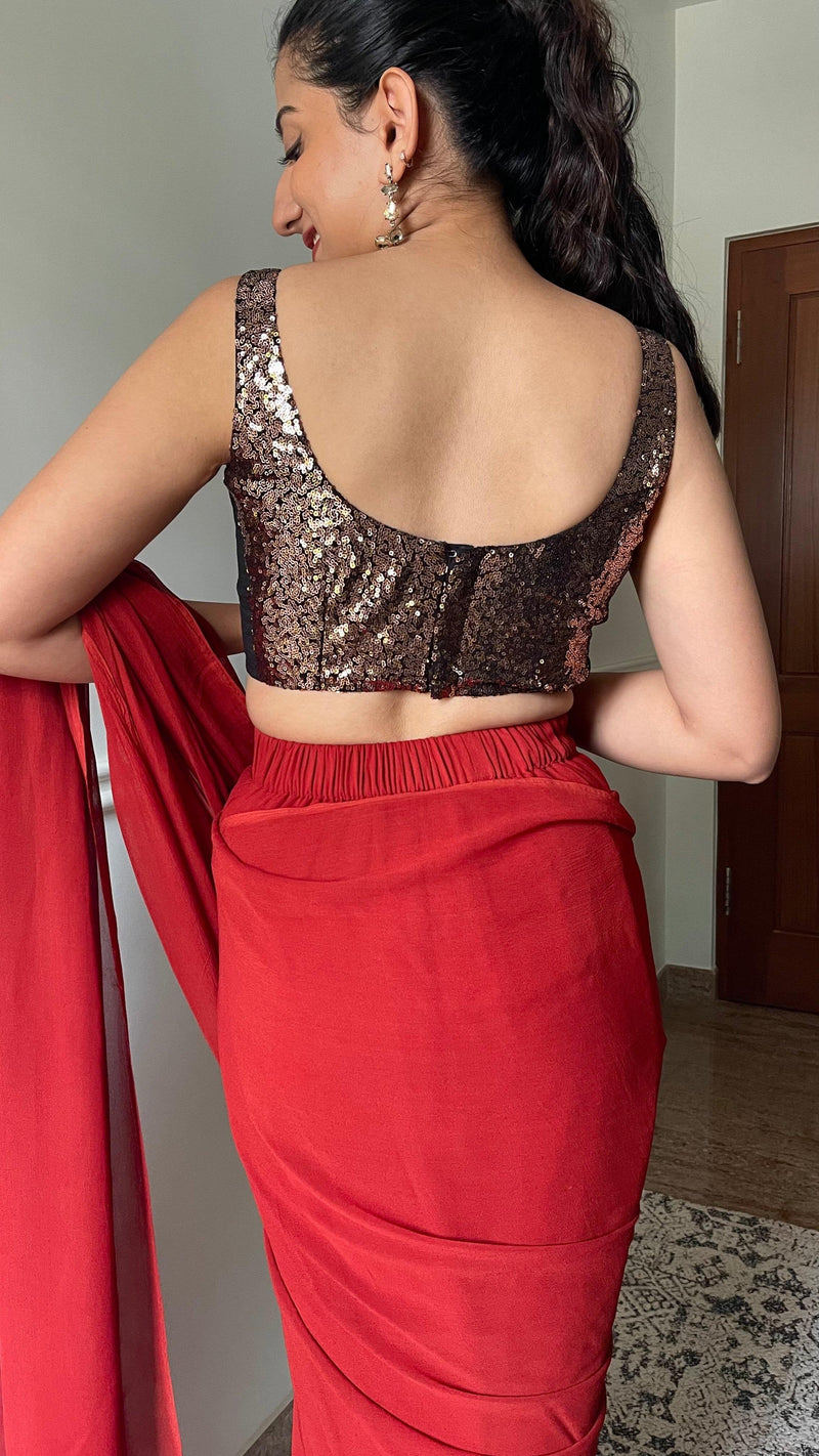 Sheela x Tyohaar | Sleeveless Black & Gold Sequined Shimmer Saree Blouse with Round Neck-Binks