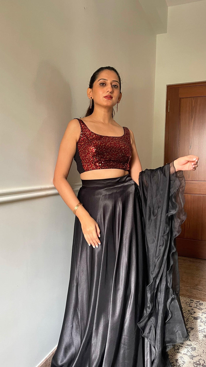 Sheela x Tyohaar | Sleeveless Black & Red Sequined Shimmer Saree Blouse with Round Neck-Binks