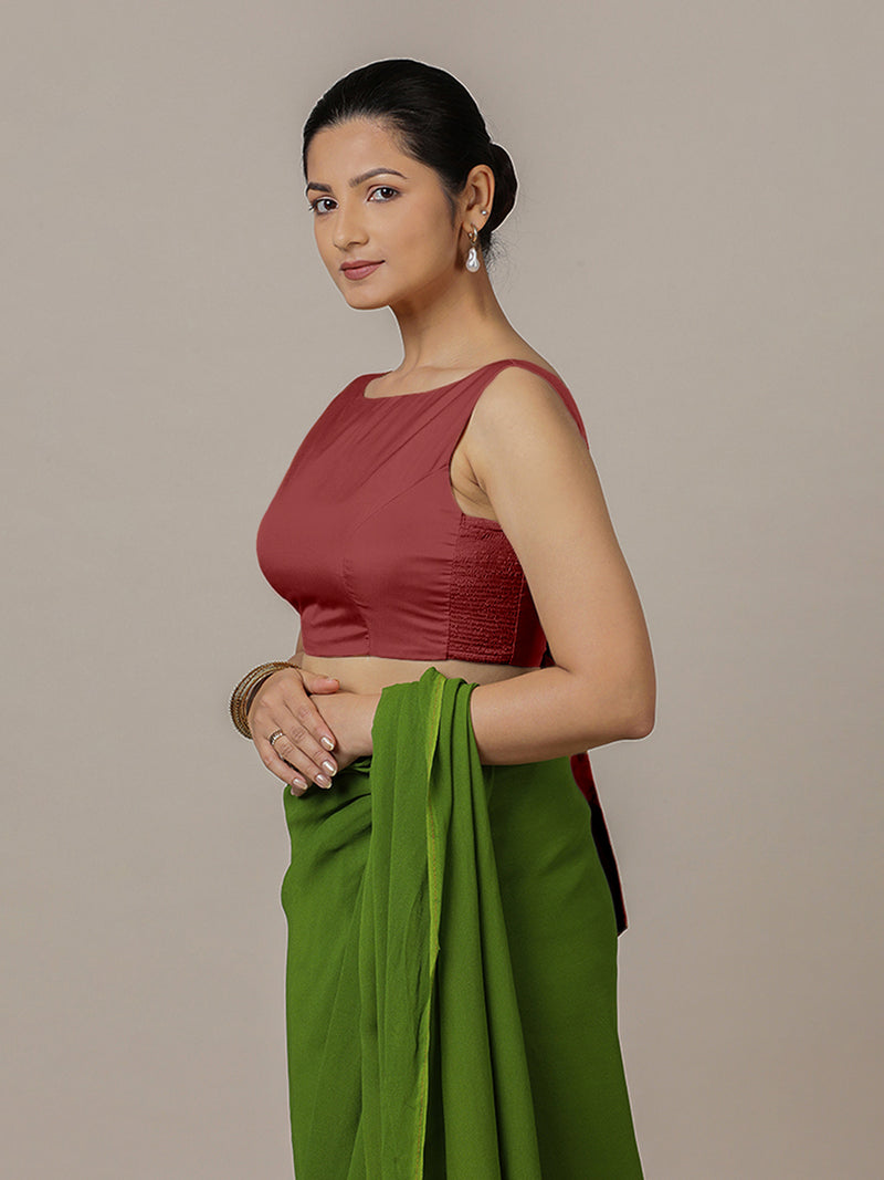 Sherry x Rozaana | Auburn Red Saree Blouse w/ Back Bow and FlexiFit™-Binks