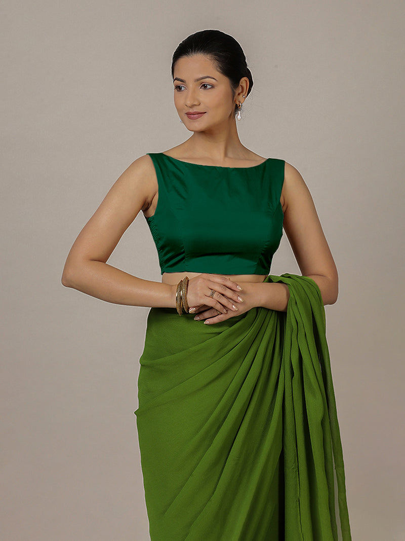 Sherry x Rozaana | Bottle Green Saree Blouse w/ Back Bow and FlexiFit™-Binks