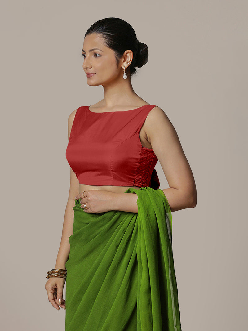 Sherry x Rozaana | Crimson Red Saree Blouse w/ Back Bow and FlexiFit™-Binks
