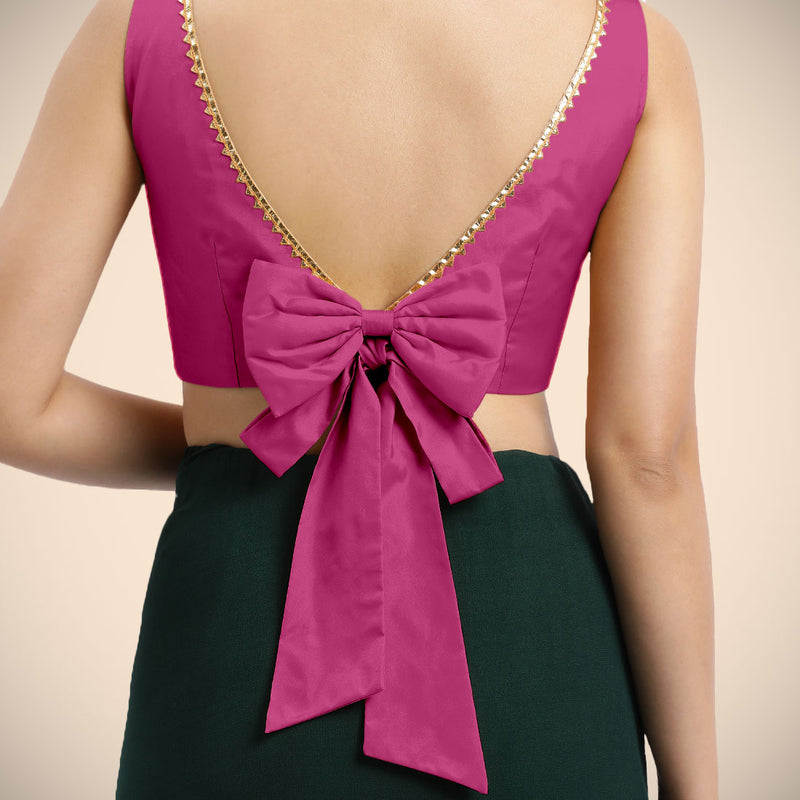 Sherry x Tyohaar | Sleeveless Hot Pink FlexiFit™ Gota Embellished Saree Blouse with Boat Neck-Binks
