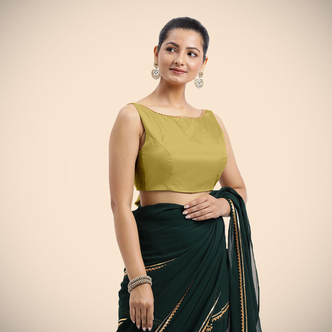 Sherry x Tyohaar Saree Blouse, in Yellow Vegan Silk, featuring sleeveless and boat neckline, made for party & festive (view 2).