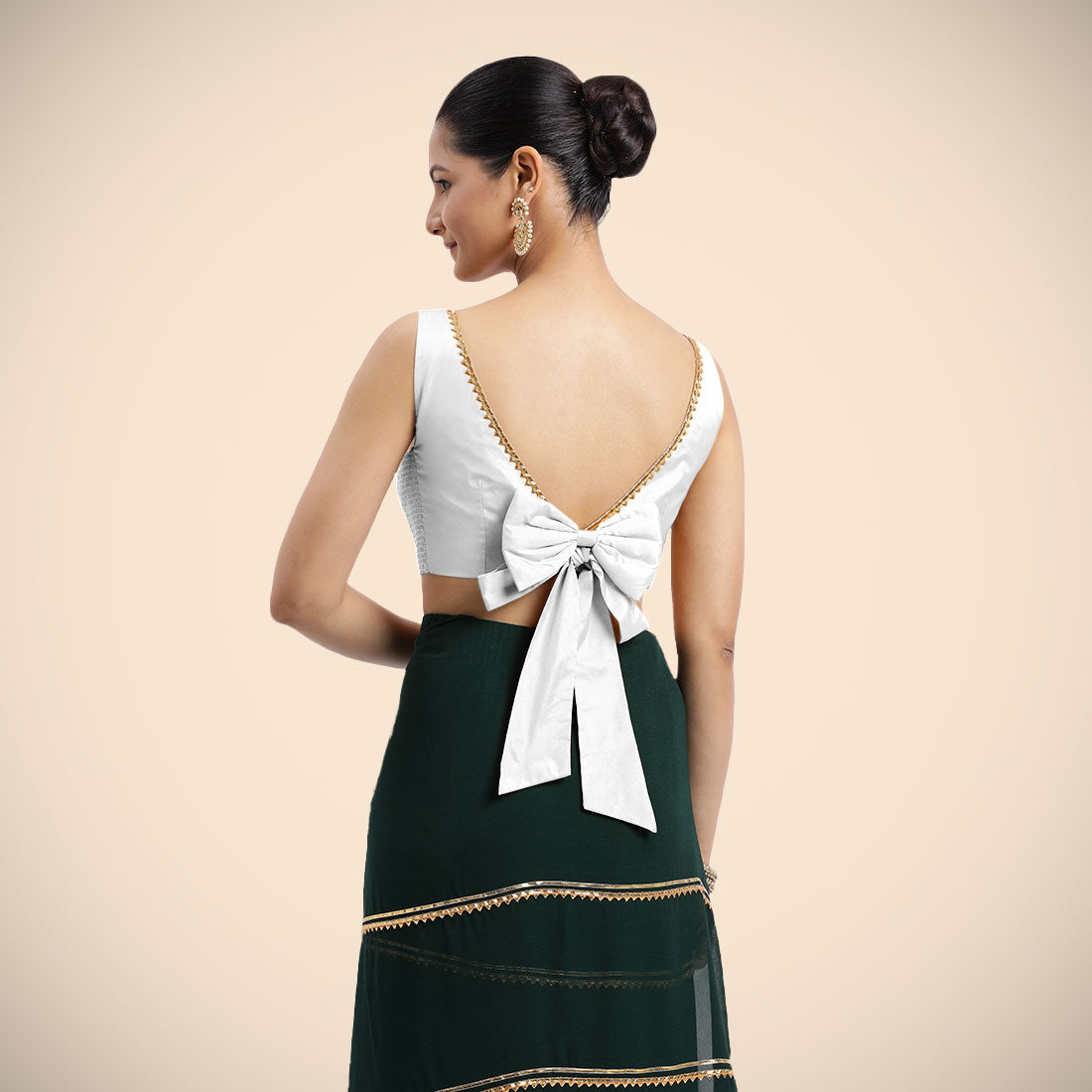 Sherry x Tyohaar Saree Blouse, in White Vegan Silk, featuring sleeveless and boat neckline, made for party & festive (view 4).