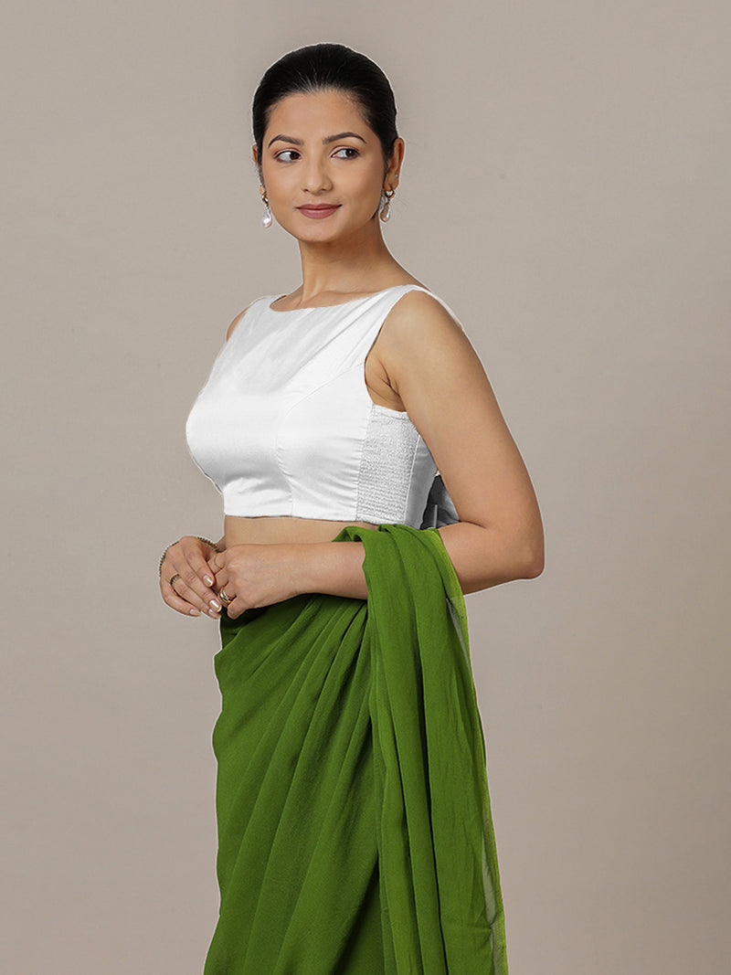 Sherry x Rozaana | Pearl White Saree Blouse w/ Back Bow and FlexiFit™-Binks