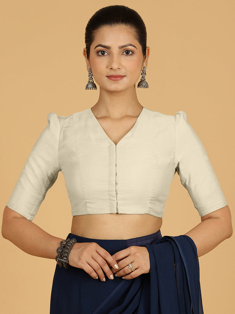 Shravani x Rozaana | Puff Sleeves Saree Blouse in Ivory-Binks