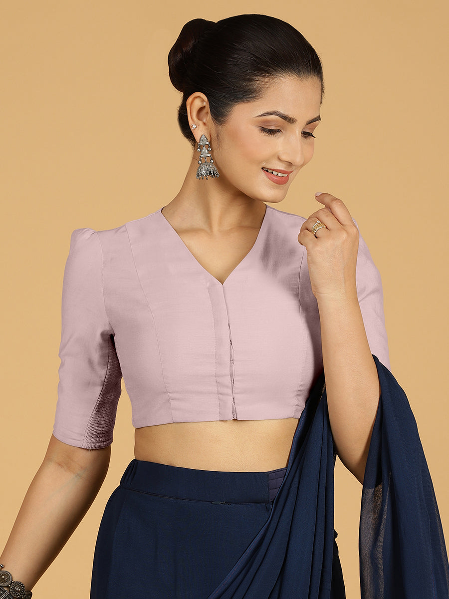 Shravani Puff Sleeves Blouse in Lilac for Daily & Work - V-Neck