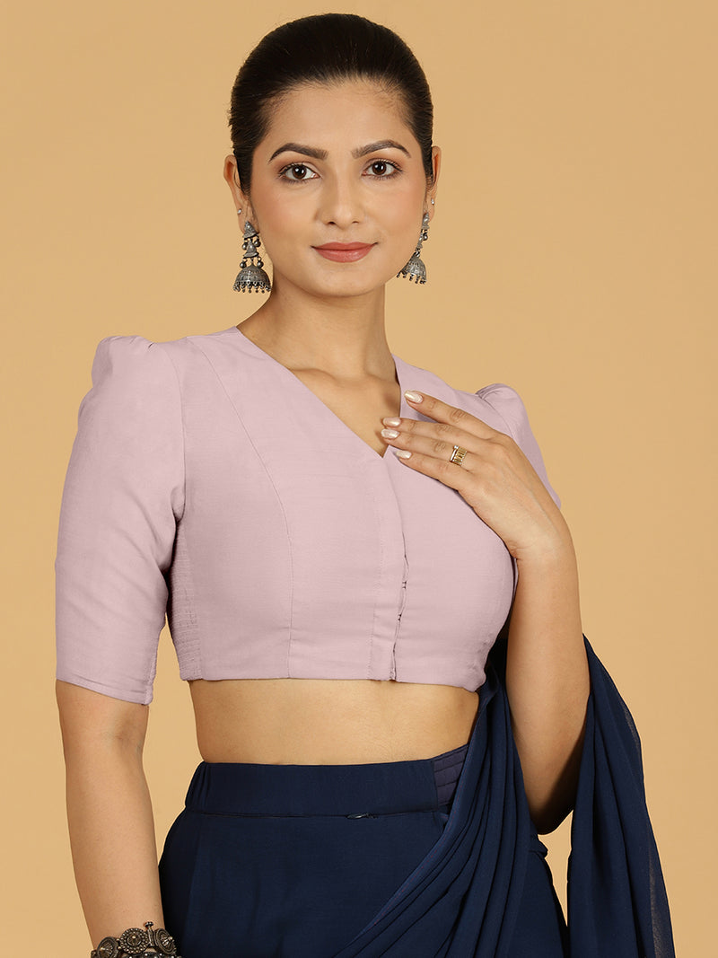 Shravani x Rozaana | Puff Sleeves Saree Blouse in Lilac-Binks