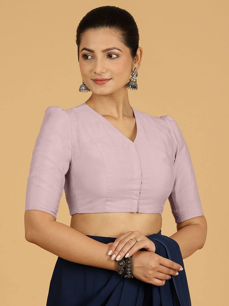 Shravani x Rozaana | Puff Sleeves Saree Blouse in Lilac-Binks