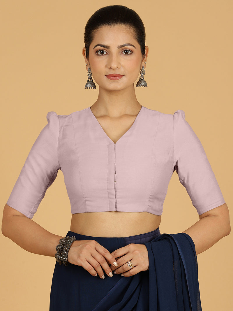 Shravani x Rozaana | Puff Sleeves Saree Blouse in Lilac-Binks