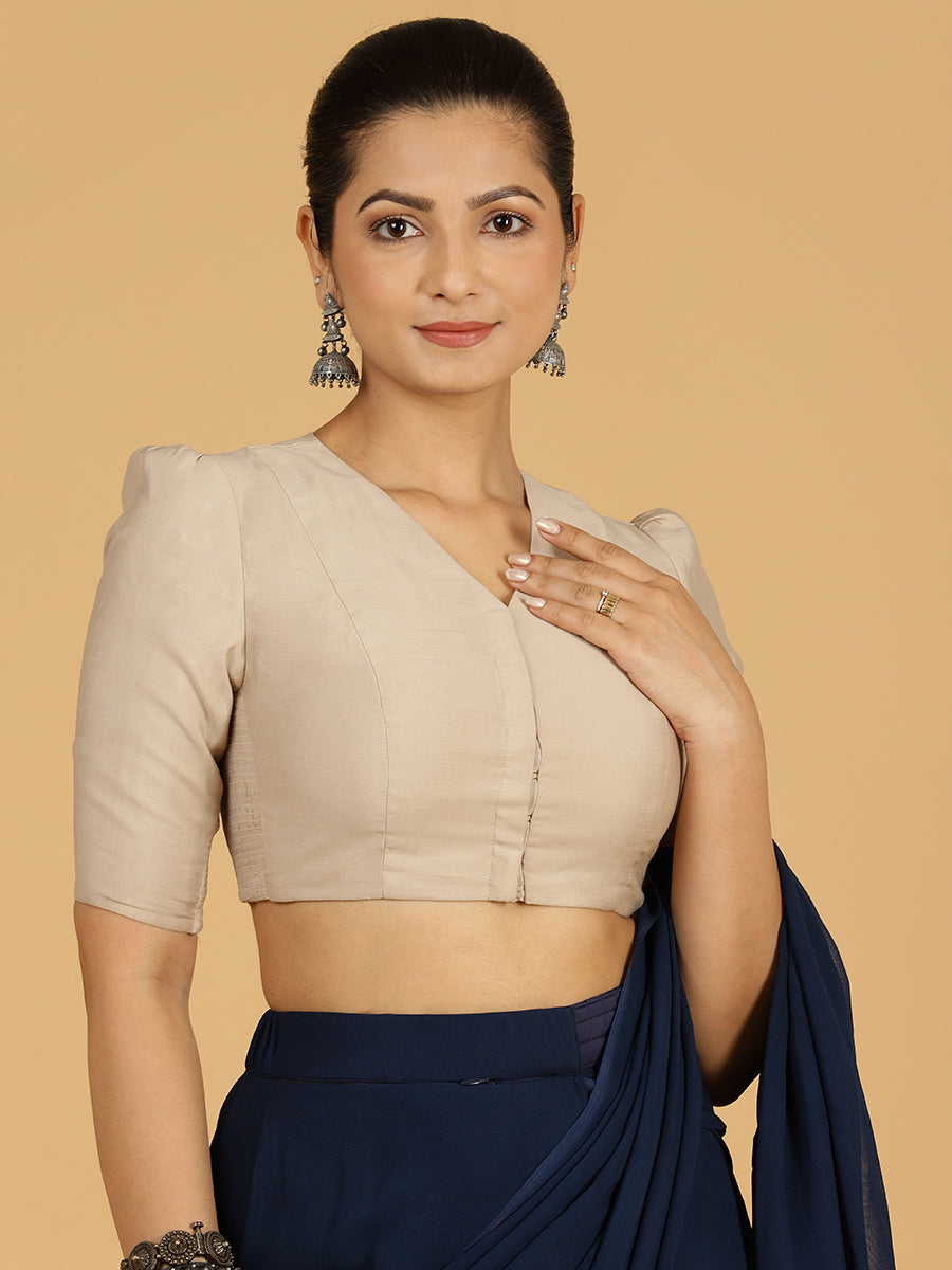 Shravani Puff Sleeves Saree Blouse in Oyster Grey for Daily & Work