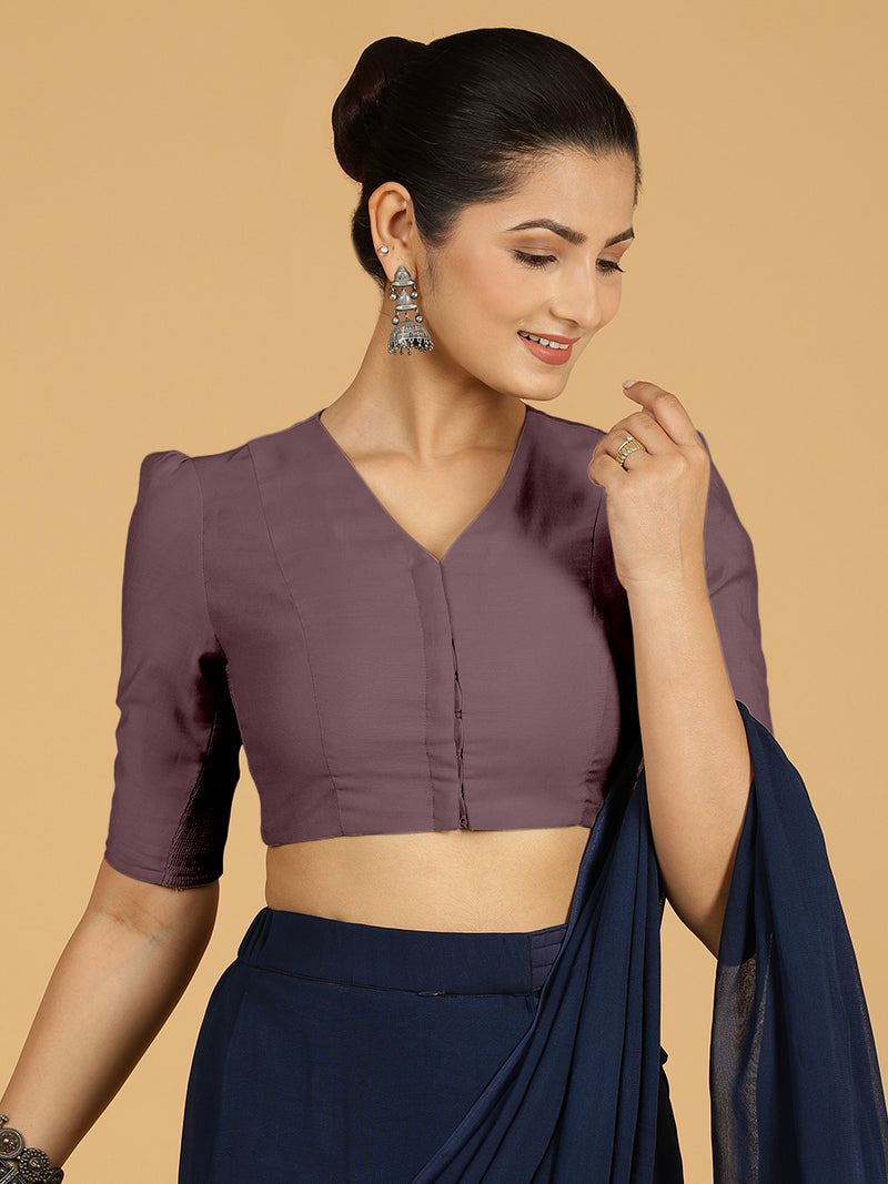 Shravani x Rozaana | Puff Sleeves Saree Blouse in Purple Mauve-Binks