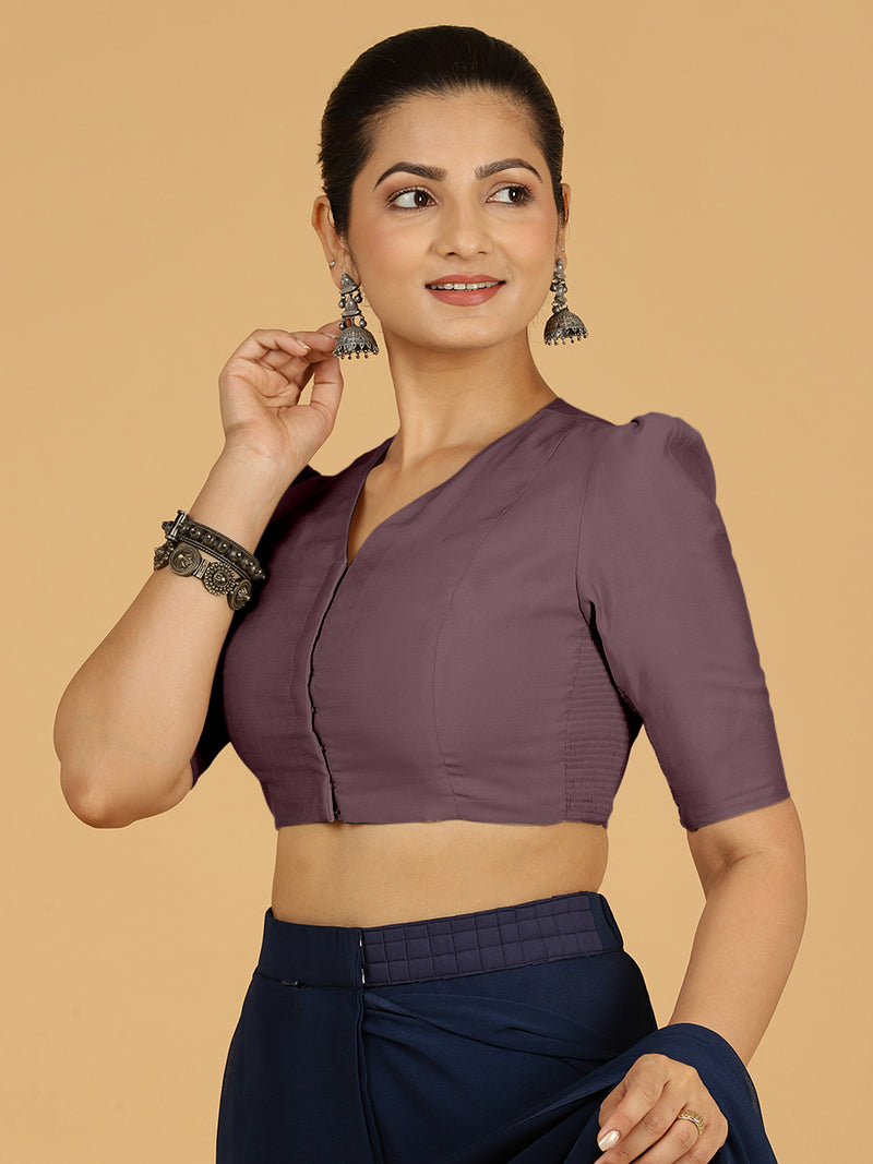 Shravani x Rozaana | Puff Sleeves Saree Blouse in Purple Mauve-Binks