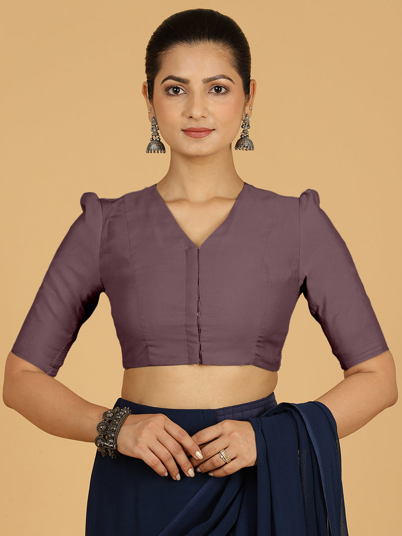 Shravani x Rozaana | Puff Sleeves Saree Blouse in Purple Mauve-Binks