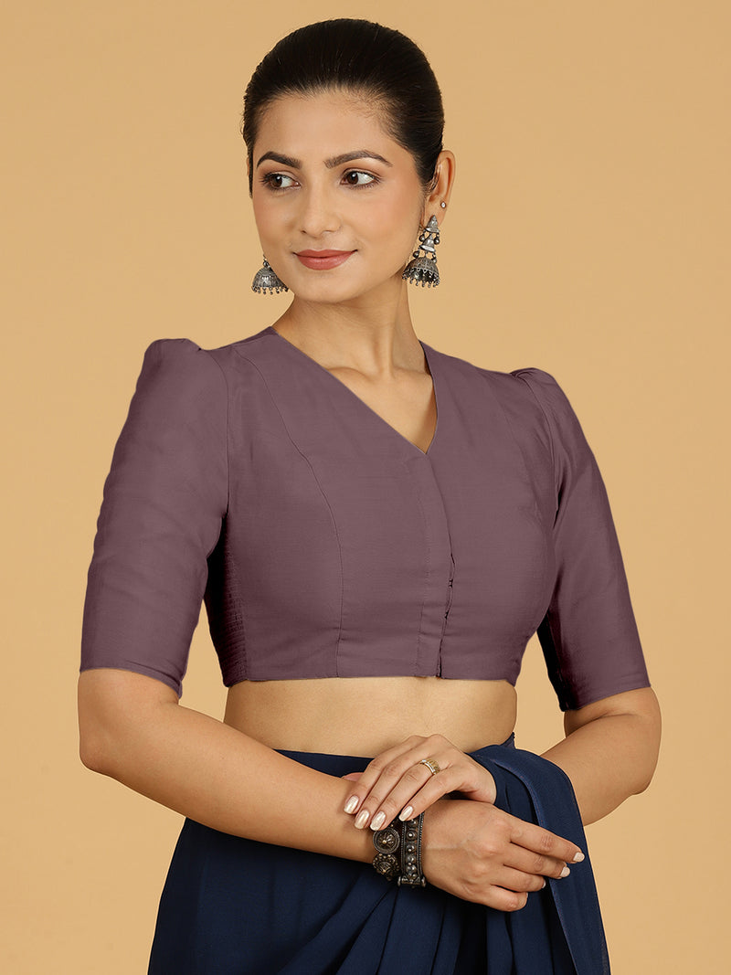 Shravani x Rozaana | Puff Sleeves Saree Blouse in Purple Mauve-Binks