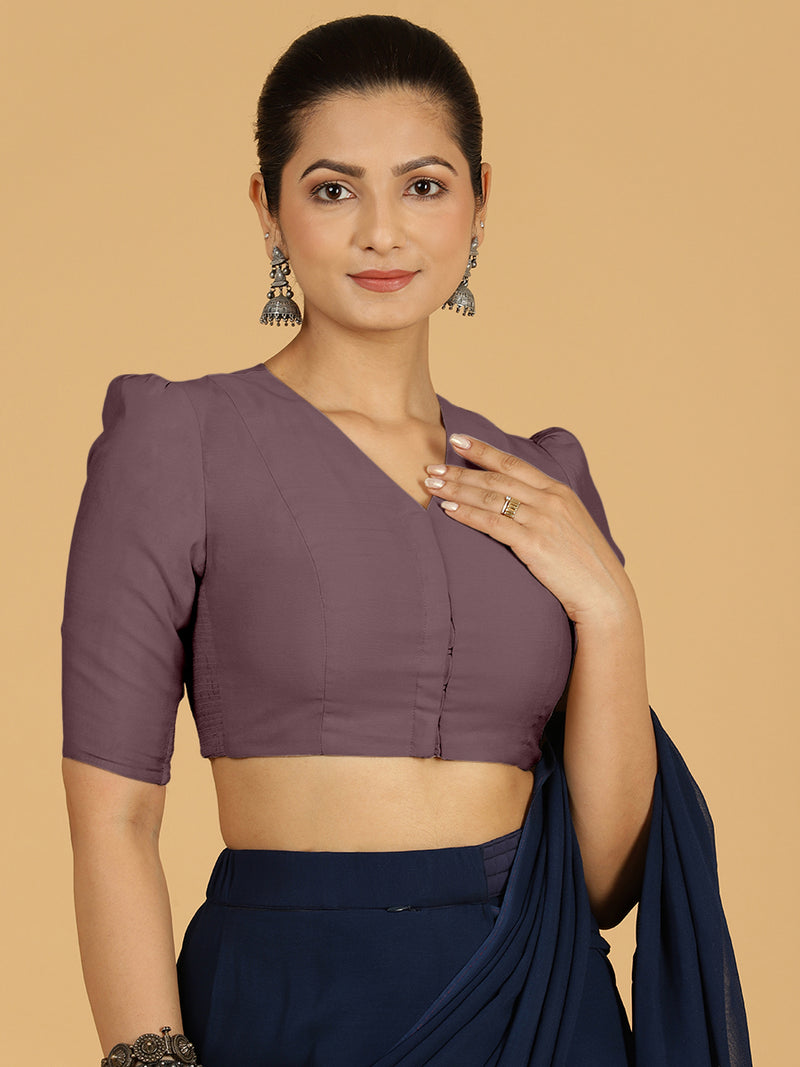 Shravani x Rozaana | Puff Sleeves Saree Blouse in Purple Mauve-Binks