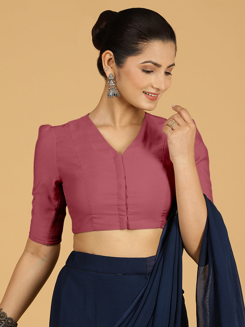 Shravani x Rozaana | Puff Sleeves Saree Blouse in Rose Pink-Binks