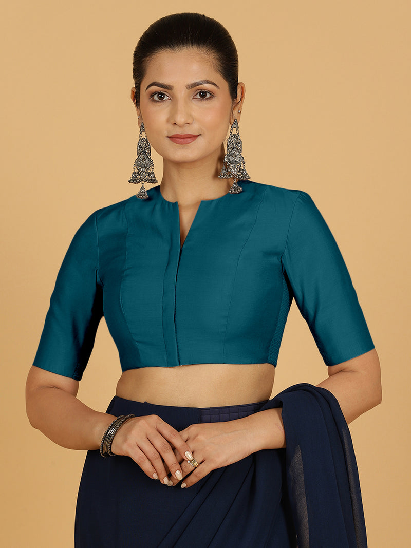 Simar x Rozaana | Saree Blouse in Crystal Teal-Binks
