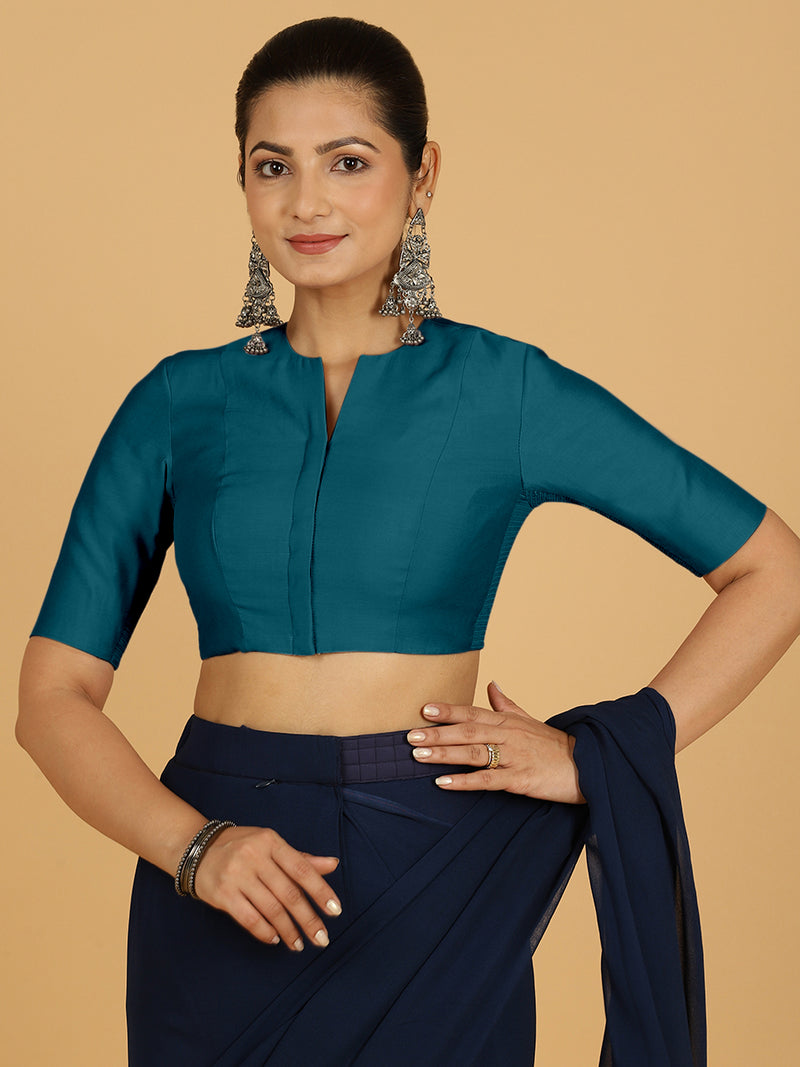 Simar x Rozaana | Saree Blouse in Crystal Teal-Binks