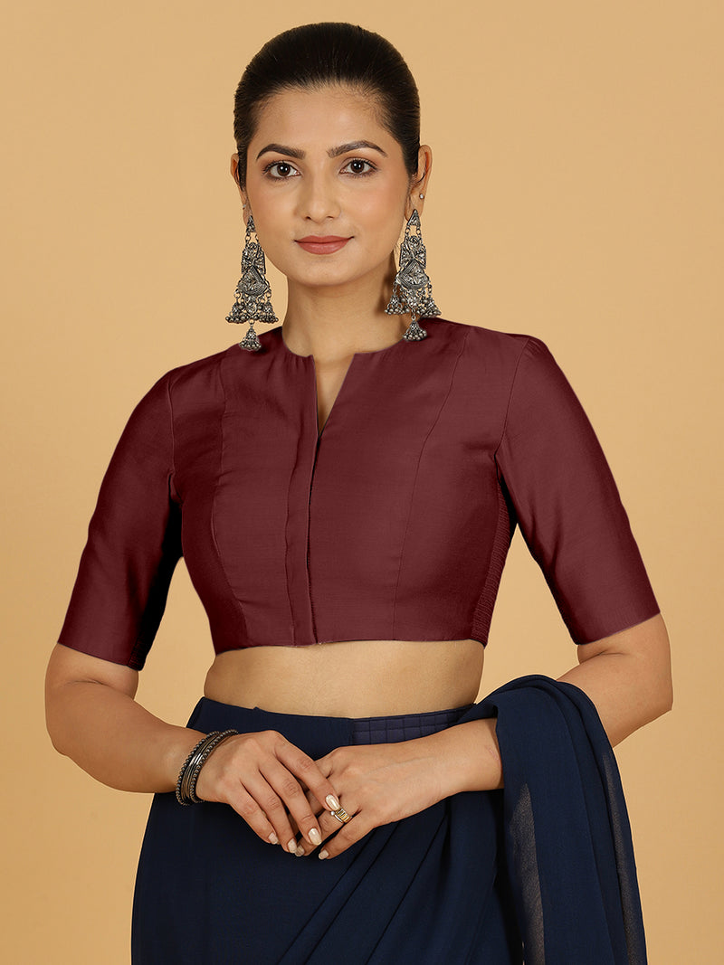Simar x Rozaana | Saree Blouse in Deep Maroon-Binks