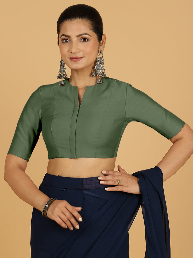 Simar x Rozaana | Saree Blouse in Hunter Green-Binks
