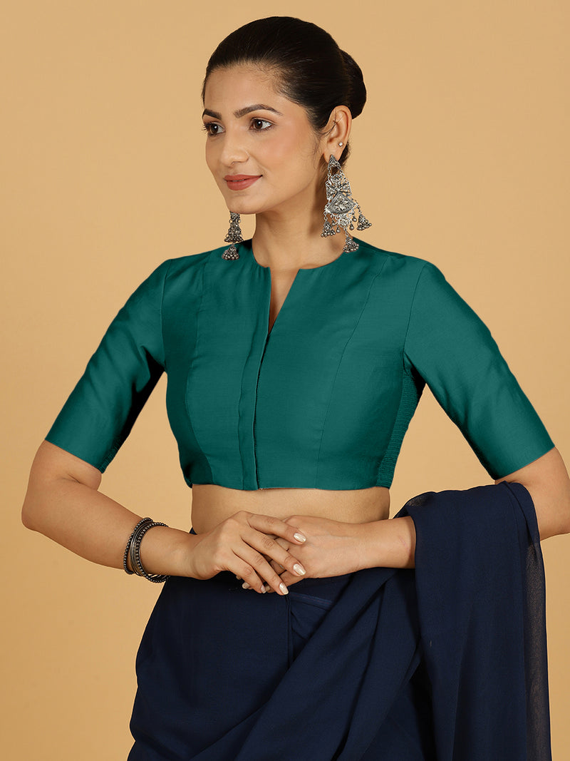 Simar x Rozaana | Saree Blouse in Peacock Green-Binks