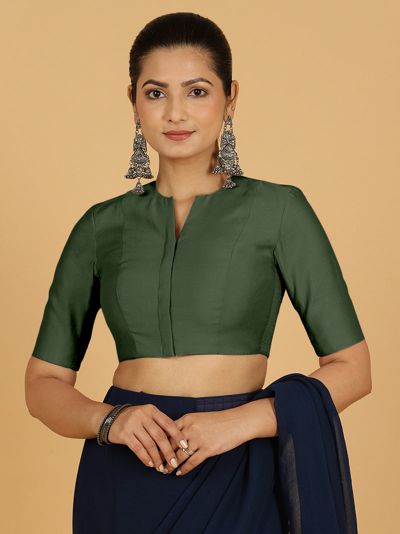 Simar x Rozaana | Saree Blouse in Pine Green-Binks