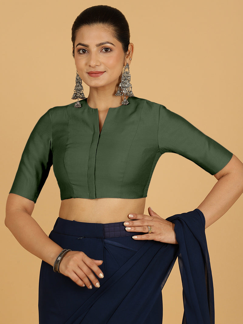 Simar x Rozaana | Saree Blouse in Pine Green-Binks