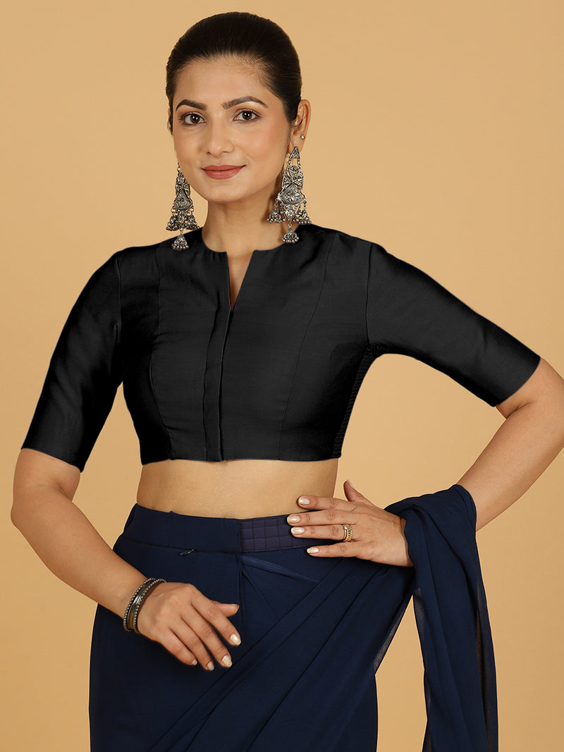 Simar x Rozaana | Saree Blouse in Raven Black-Binks