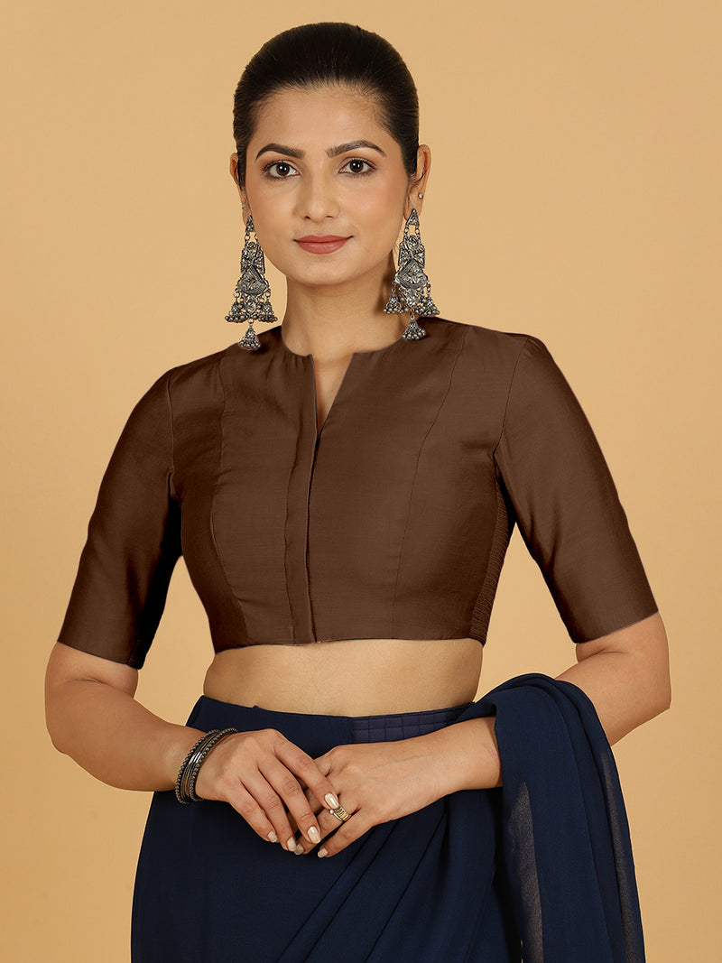 Simar x Rozaana | Saree Blouse in Walnut Brown-Binks