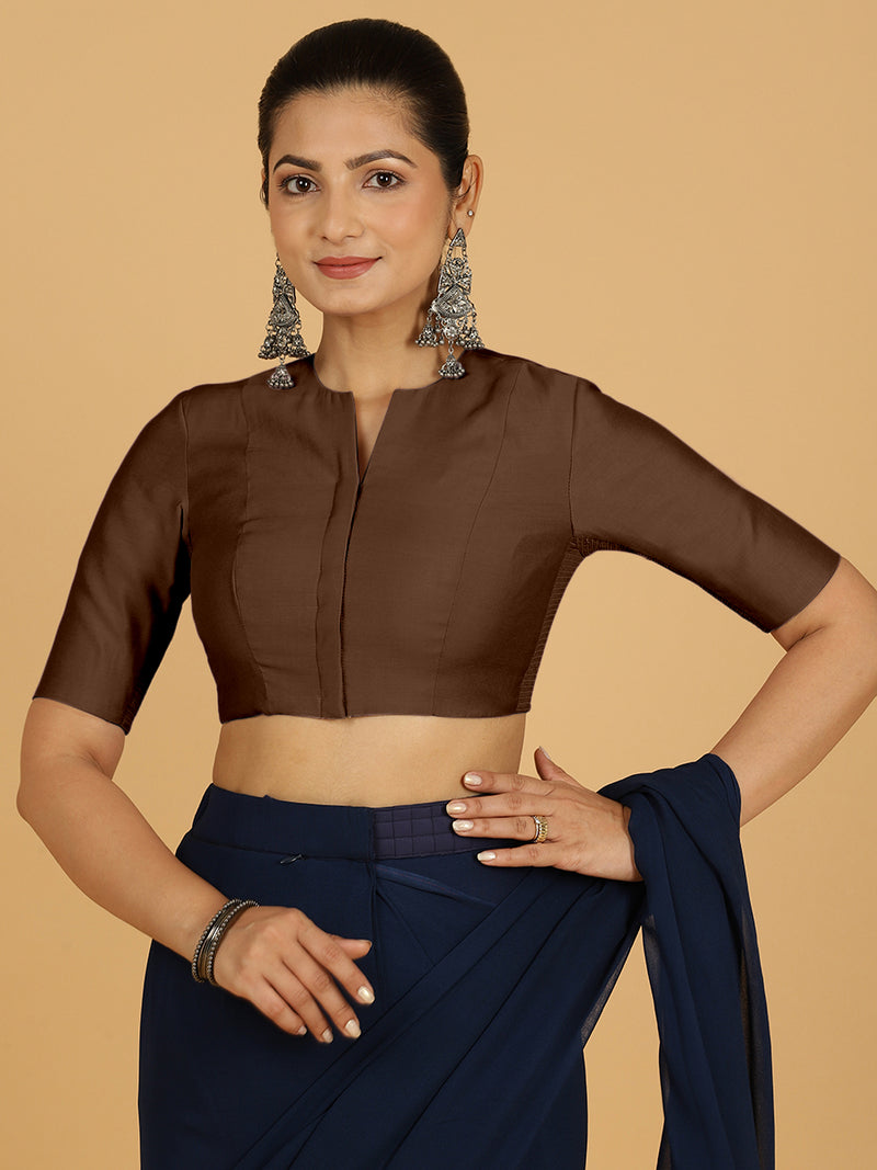 Simar x Rozaana | Saree Blouse in Walnut Brown-Binks