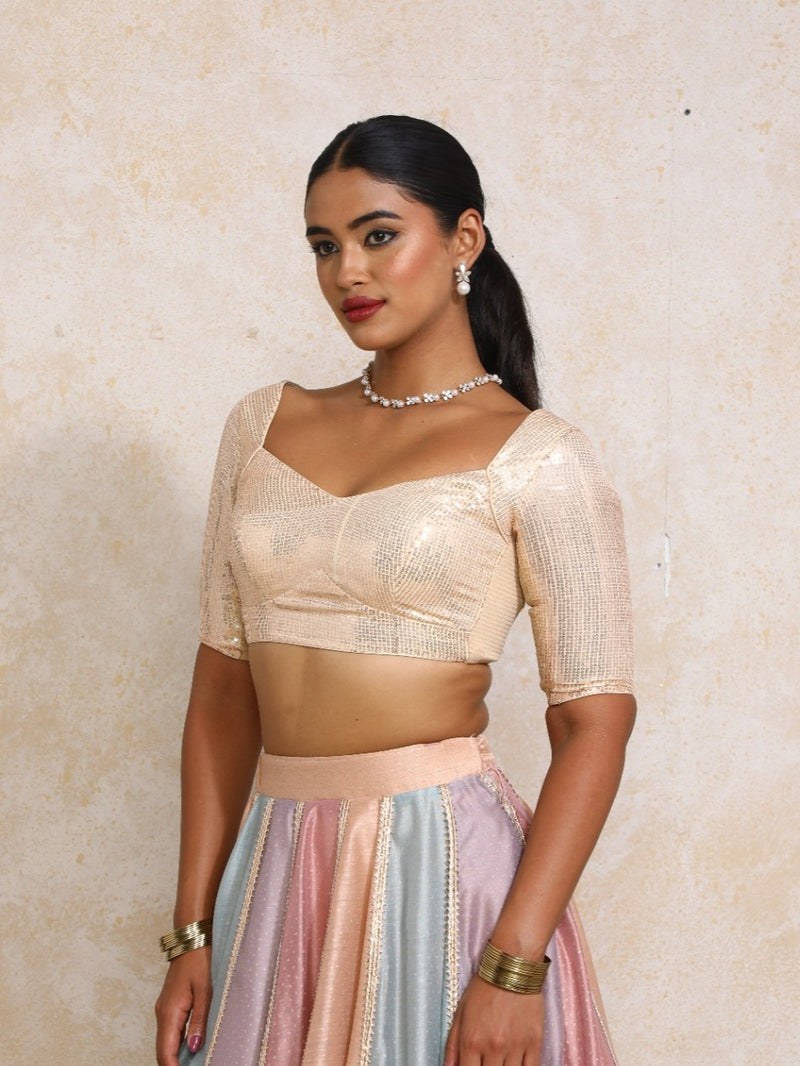 Sitara x Tyohaar | Elbow Sleeves Peach Sequin Saree Blouse-Binks