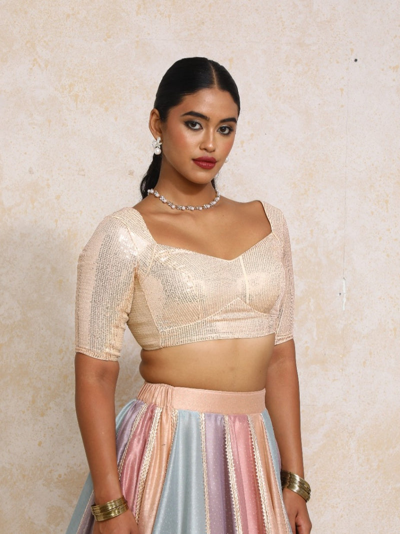 Sitara x Tyohaar | Elbow Sleeves Peach Sequin Saree Blouse-Binks