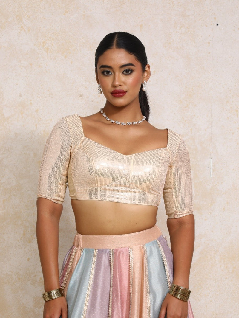 Sitara x Tyohaar | Elbow Sleeves Peach Sequin Saree Blouse-Binks
