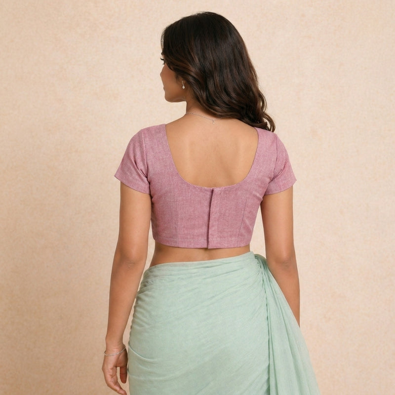 Sorell | Short Sleeves Burgundy Rose Denim Lycra StretchFit™ Saree Blouse-Binks